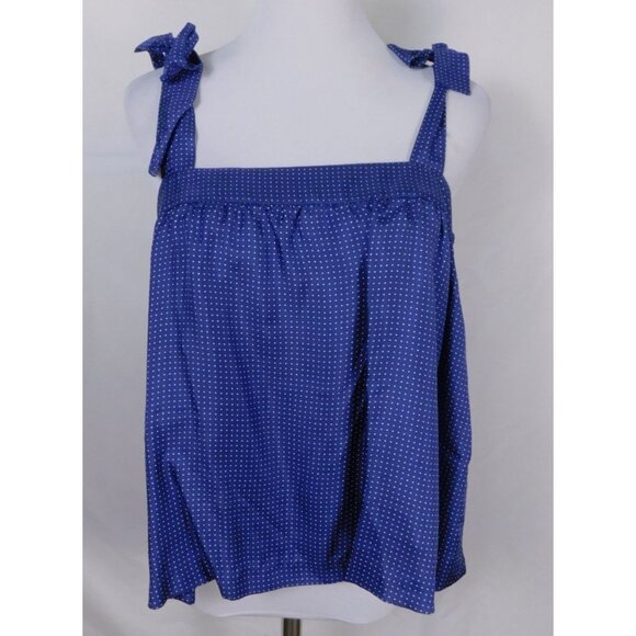 J.Crew Navy Blue Polka Dot Silk Sleeveless Top With Bow Tie Straps Size 6 - Picture 1 of 11